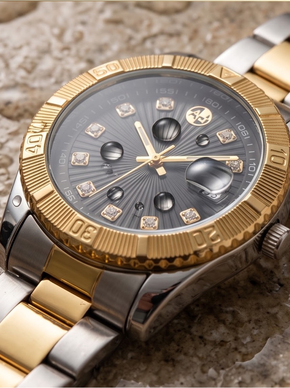 Gold & Black Men's Dress Watch with Date